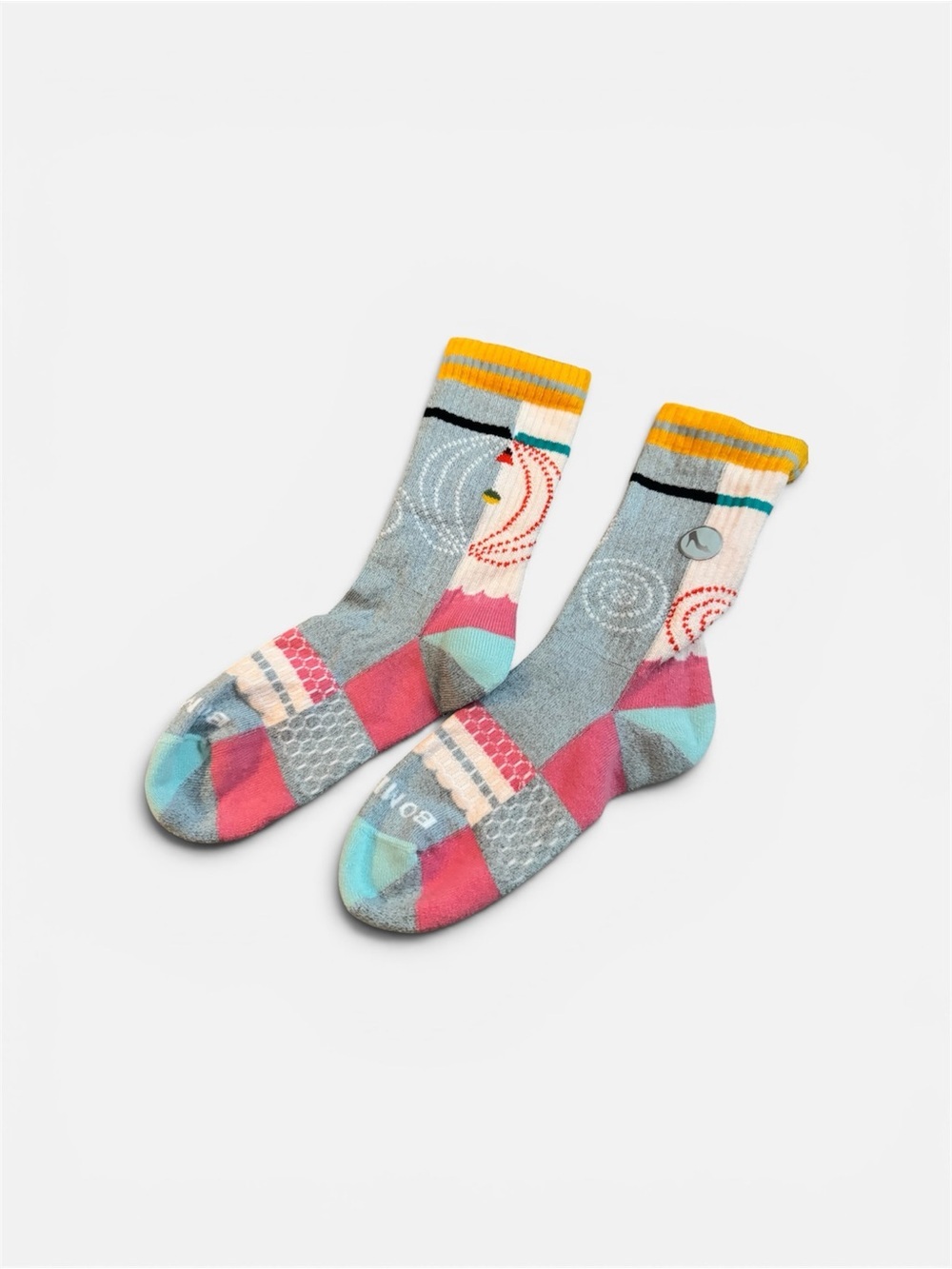 Bombas Princess Girls Colorblock Crew Socks - Yellow, Pink, Teal & Gray, Kids